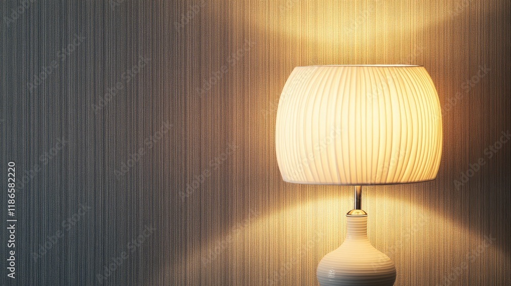 Poster elegant white striped lamp illuminating textured wall in warm light vertical composition with ample 