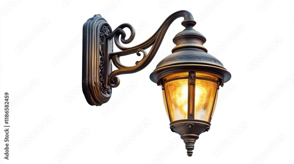 Poster vintage wall lamp design with intricate detailing displayed on a white background for home lighting 