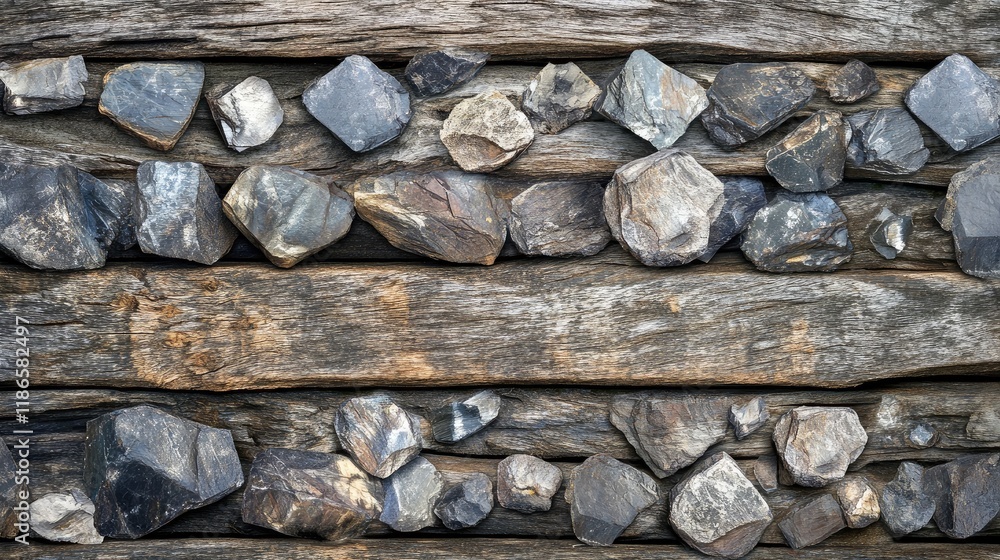 Poster rustic wooden wall texture with stones ideal for background and text overlay