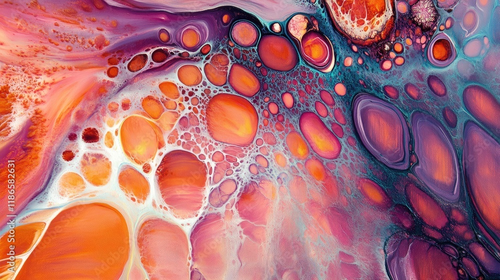 Poster vibrant abstract close-up of multicolored oil painting showcasing dynamic fluid patterns and bold co