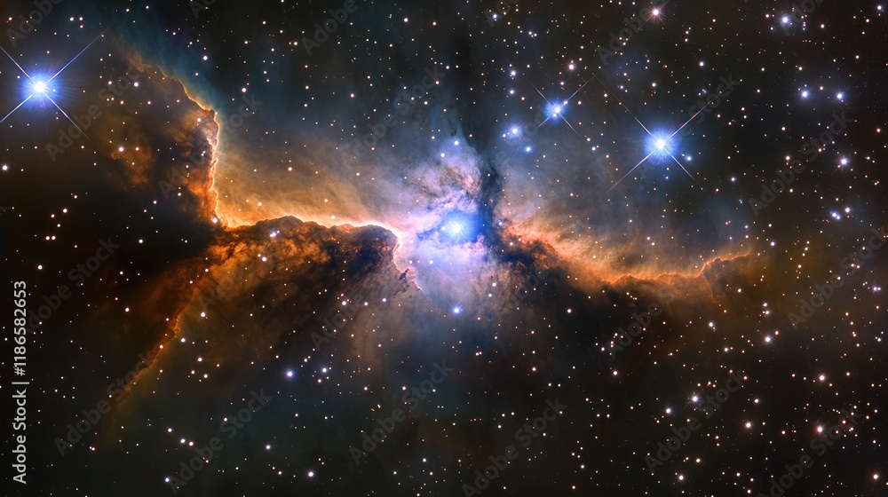 Poster stunning cosmic nebula with vivid colors and twinkling stars in deep space background