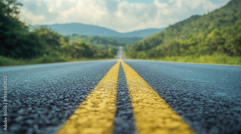 Poster Abstract Blurred Highway View with Yellow Road Lines and Soft Bokeh Highlights for Artistic Background Use
