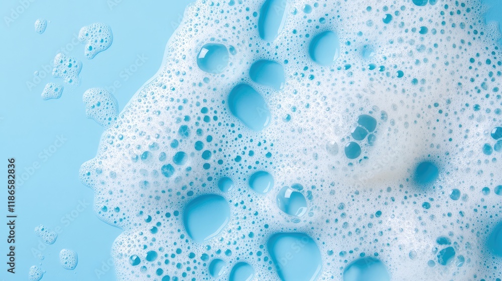 Aufkleber White Soap Bubbles Forming Patterns on a Light Blue Background Creating an Abstract and Refreshing Clean Aesthetic