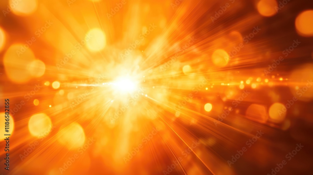Aufkleber Dynamic orange light burst with soft rays and bokeh effect creating an abstract airbrushed background for design and art projects
