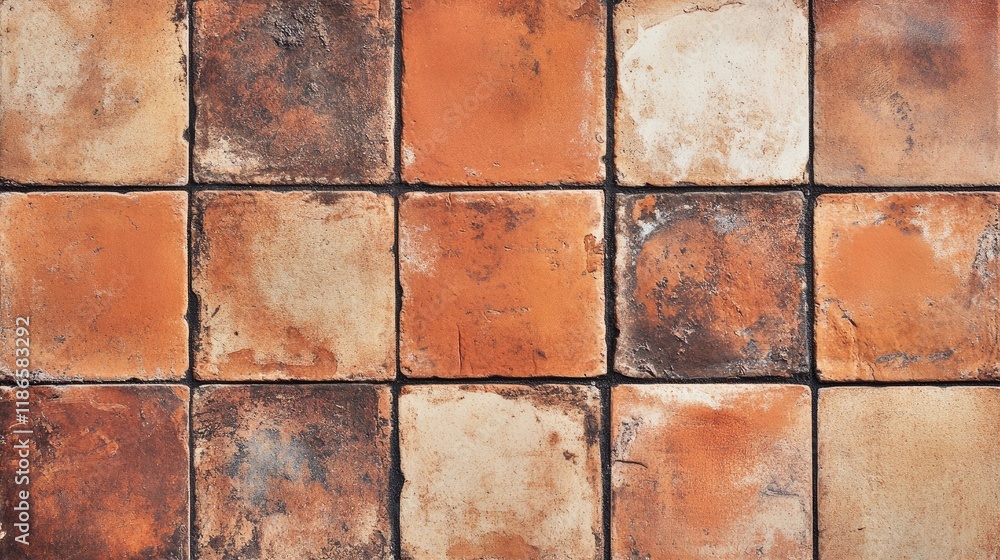 Poster Vintage square floor tiles with natural textures and earthy tones ideal for background use in design projects and architectural presentations