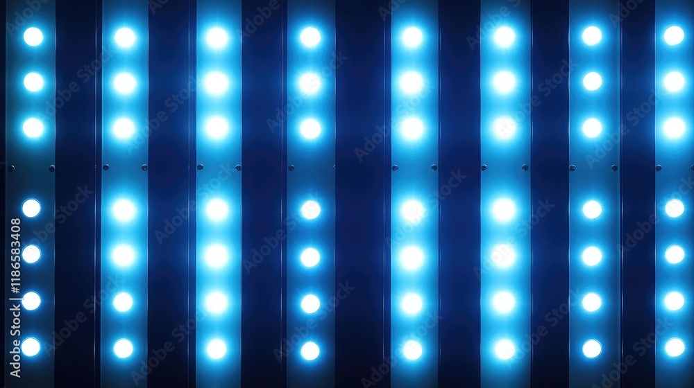 Poster glowing vertical striped background with blue and white lights creating a vibrant and dynamic illumi