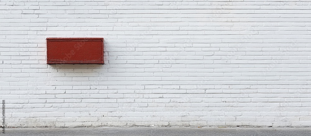 Poster Architectural Contrast of a White Brick Wall with a Single Striking Red Brick Element Highlighting Unique Texture and Design Features