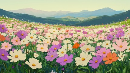 "Fields of Cosmos Blooms"