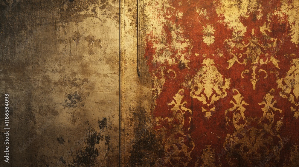 Poster textured vintage wallpaper with intricate patterns contrasting aged plaster for retro design or hist