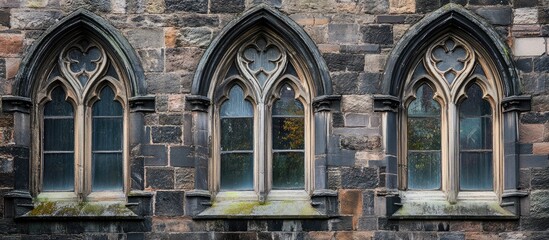Weathered castle windows featuring intricate stonework capturing the essence of ancient architecture and historical elegance.