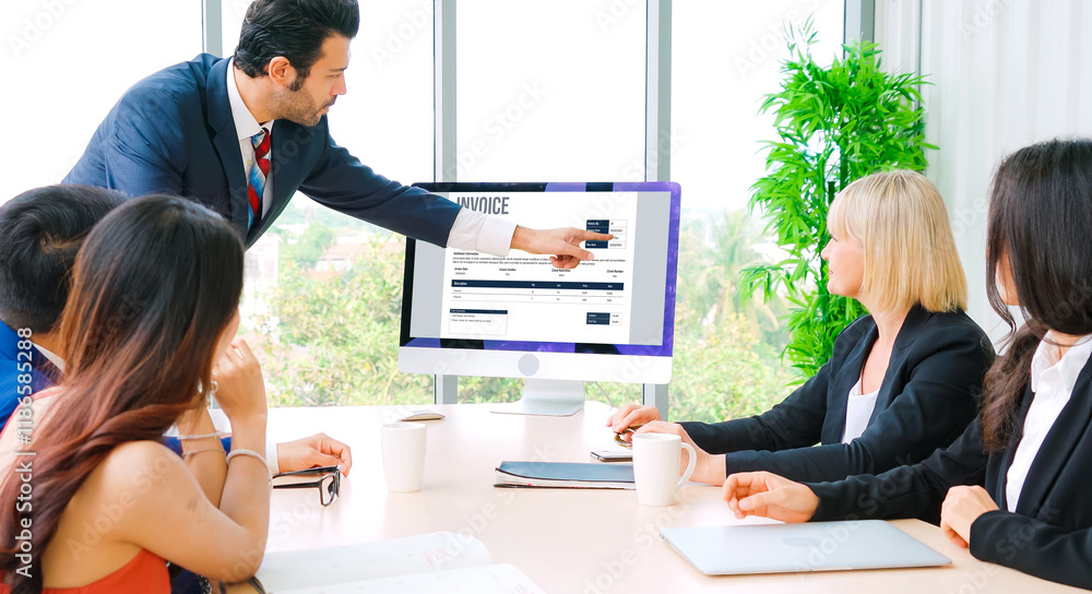 Poster invoice on computer screen from accounting application. computer program for financial and budget of
