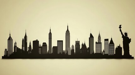 Obraz premium New york city skyline silhouette at sunset, a breathtaking urban panorama silhouette