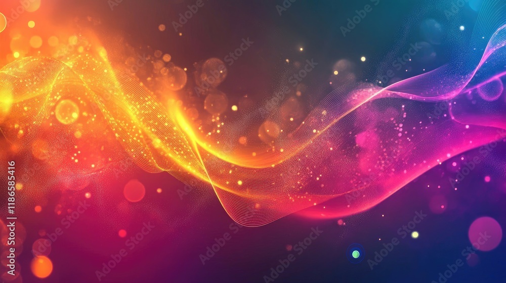 Poster colorful abstract background with smooth waves and bokeh effects in a dynamic electronic circuit des