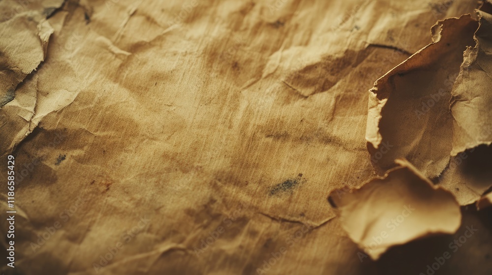 Aufkleber Antique crumpled paper texture with torn edges creating a vintage backdrop for invitations or artistic projects