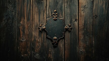 Fototapeta premium Elegant vintage wooden background with ornate frame and textured dark wood for rustic and classic design themes.