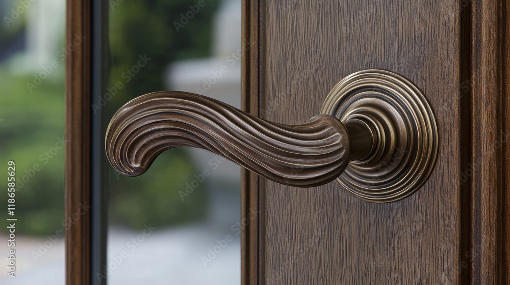 Poster elegant vintage door handle closeup showcasing intricate design and rich textures against a wooden p