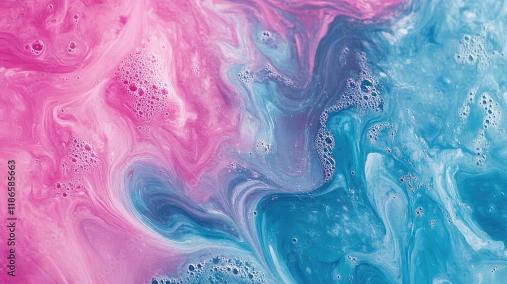 Poster swirling blue and pink abstract backdrop with fluid patterns ideal for text overlay and creative des