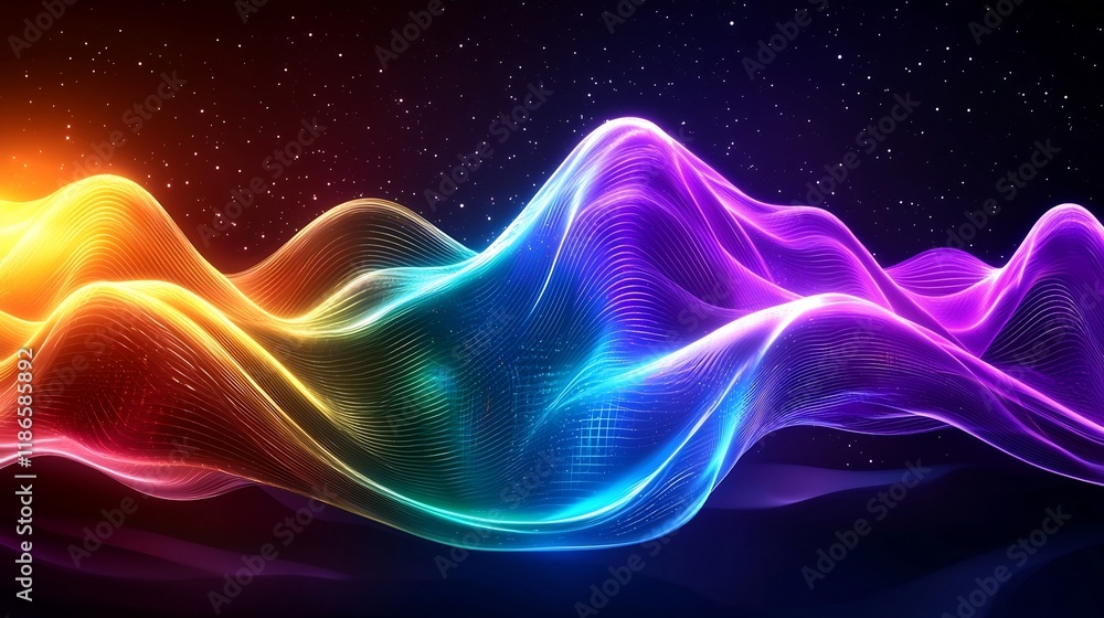 Aufkleber captivating digital depicting a vibrant chromatic light cascade with undulating quantum phenomena me