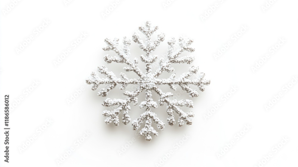 Aufkleber Delicate white snowflake design isolated on a clean white background showcasing intricate patterns and winter elements.