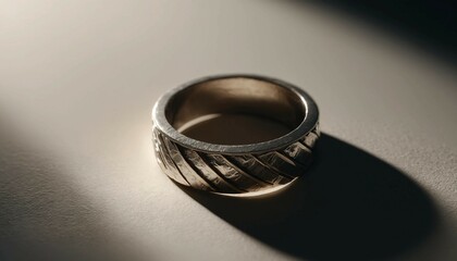Textured ring in corner view, cinematic lighting, and layered shadows