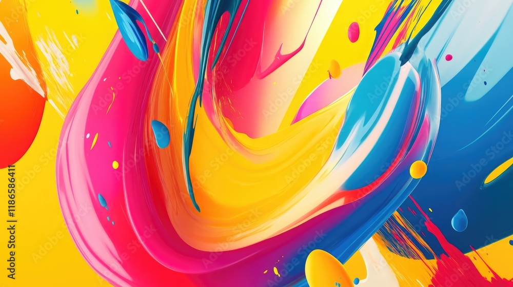 Poster dynamic colorful abstract composition showcasing fluid shapes and bright hues in vivid contrast and 