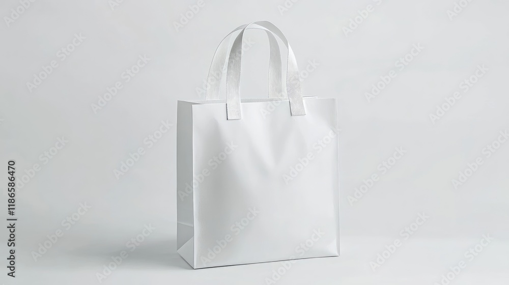 Poster blank white shopping bag with handles for branding mockup on a clean minimalist background ideal for