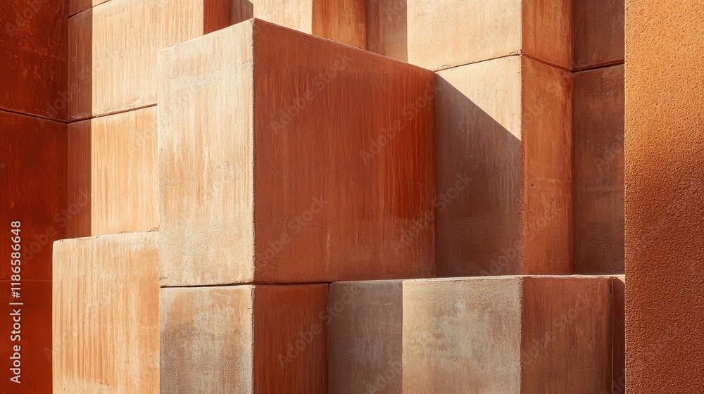 Poster textured clay bricks arranged in a vertical stack showcasing warm earthy tones and smooth surfaces f