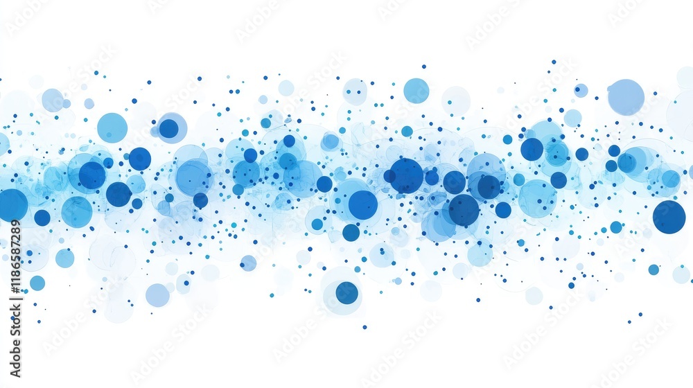 Poster Abstraction of digital data transfer with flowing blue dots creating a dynamic visual effect on a white background for technology concepts