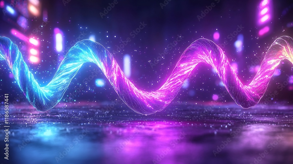 Poster effervescent luminous ripples pulsing with mesmerizing digital particles and chromatic oscillations 