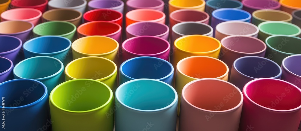 Poster colorful paint pots arranged in a vibrant spectrum representing creativity and artistic expression i