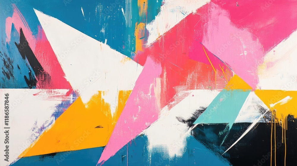 Aufkleber dynamic abstract composition with colorful overlapping triangles and expressive brush strokes in vib