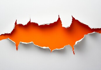Fototapeta premium White Paper Ripped Open Revealing Vibrant Orange Background underneath