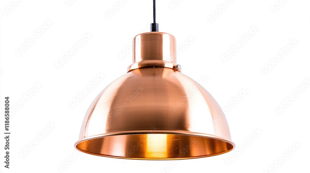 Poster copper pendant light with minimalist design and empty space for text on white background