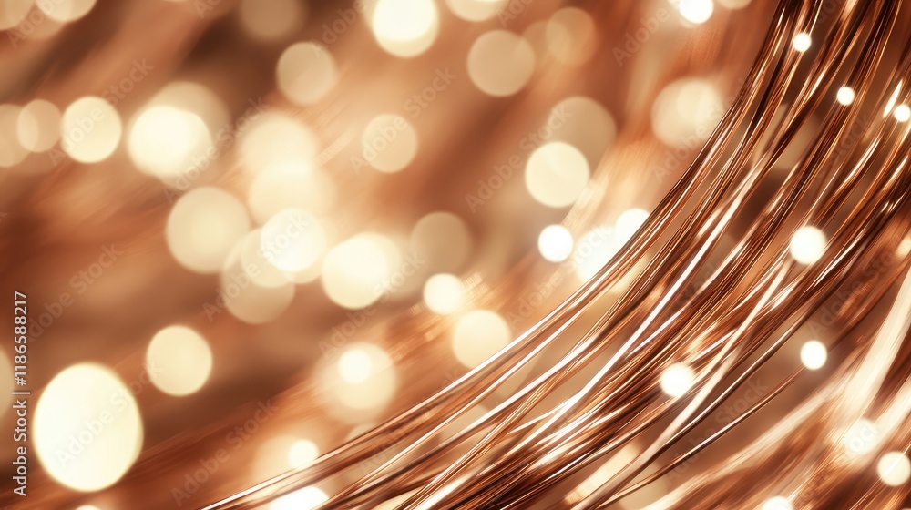 Poster copper wire abstract background with soft focus and blurred lights for creative design and copyspace