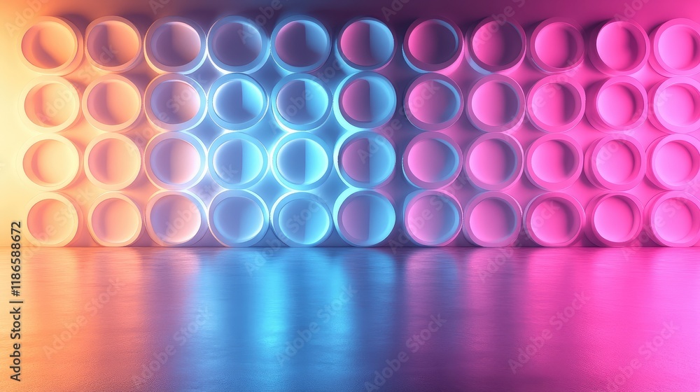 Poster gradient circles on wall structures creating a vibrant background for modern design and artistic dis