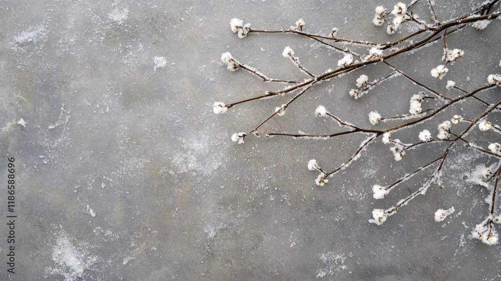 Poster wintery snowy background with delicate branches creating empty copy space for seasonal promotions an