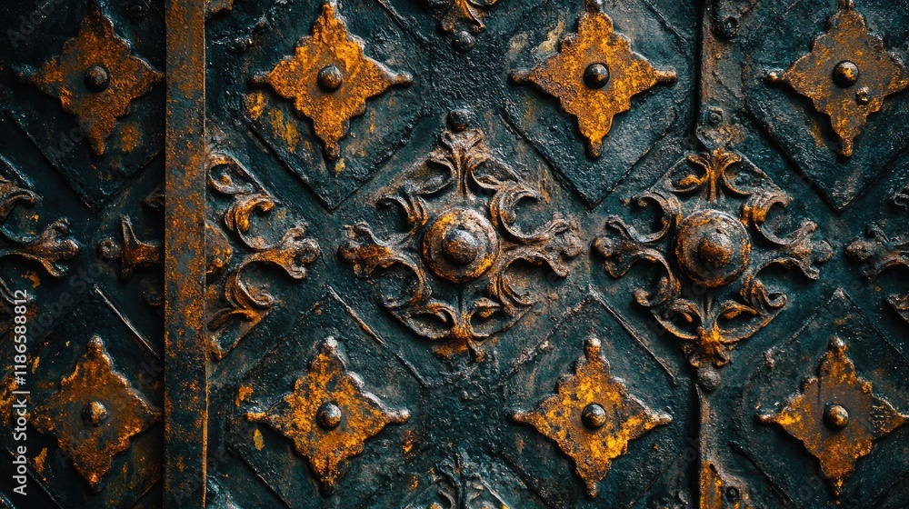 Poster weathered vintage metal texture with ornate patterns and rustic charm