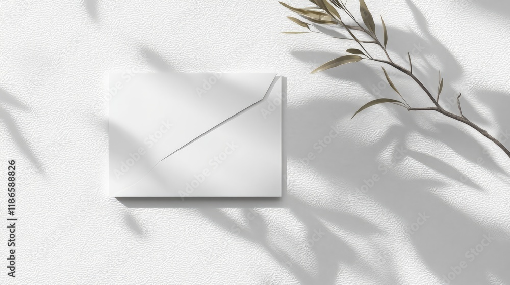 Poster minimalistic white stationery mockup featuring soft shadows and natural elements for elegant design 