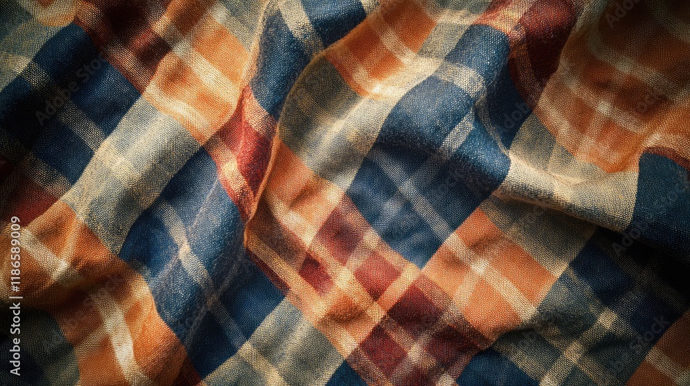 Poster vintage checkered fabric texture in warm earthy tones ideal for rustic design and textile background