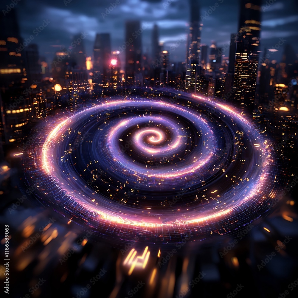Aufkleber mesmerizing luminous light spiral with captivating quantum disturbances and crystalline formations i