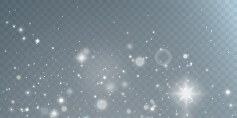 Glowing bokeh and glitter cloud effect with bright dust particles isolated on transparent background. Star cloud vector with glare and shine.	
