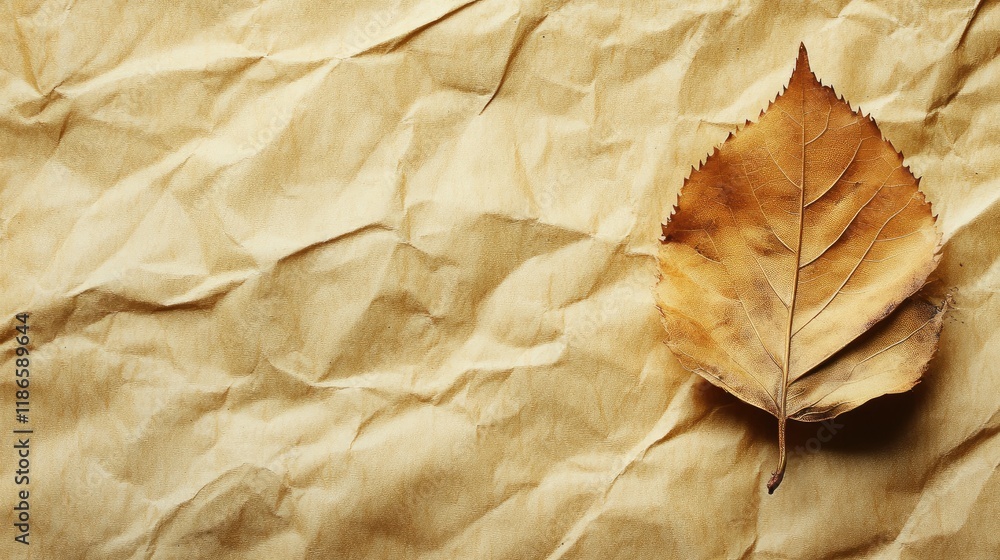 Poster vintage textured paper backdrop with a dried leaf showcasing natural elements and rustic aesthetics 