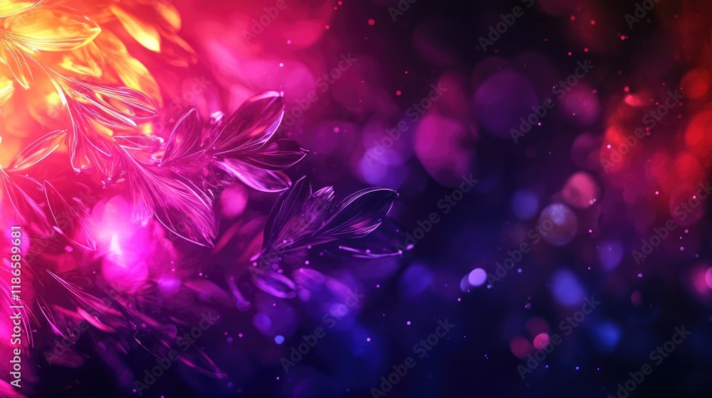Poster vibrant abstract background with colorful light bokeh and floral elements creating a dreamy atmosphe