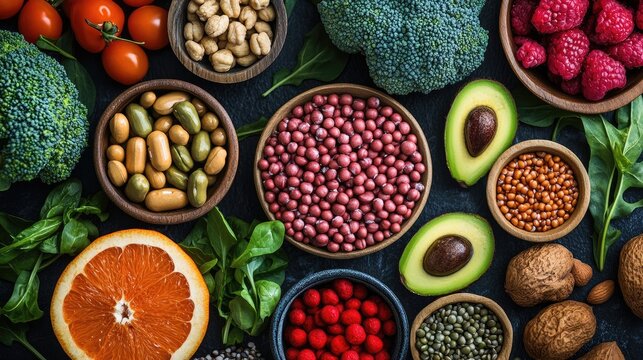 Vegan Sources of Vitamin B12 and Nutrient-Rich Foods Assorted in Bowls Top View