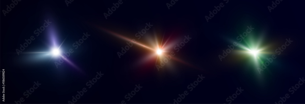 Aufkleber bright light effect with rays and glare shines with colorful light for vector illustration.