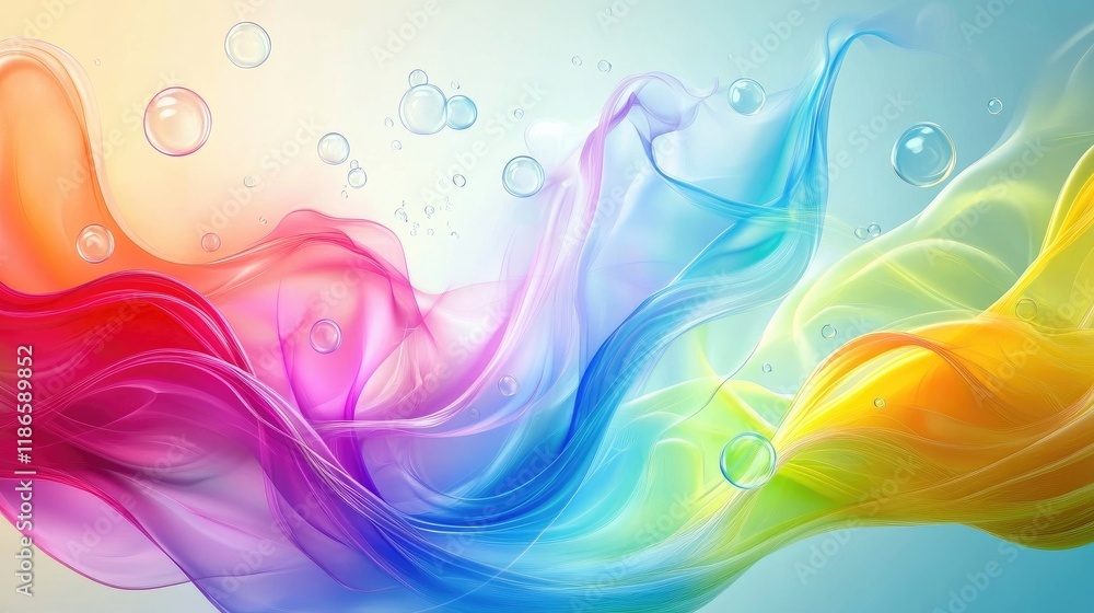 Poster colorful abstract wave background with dynamic fluid shapes and bubbles creating a vibrant and engag