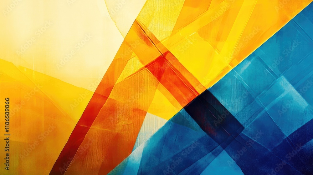 Poster vibrant abstract geometric background featuring bold yellow and blue colors with dynamic lines and s