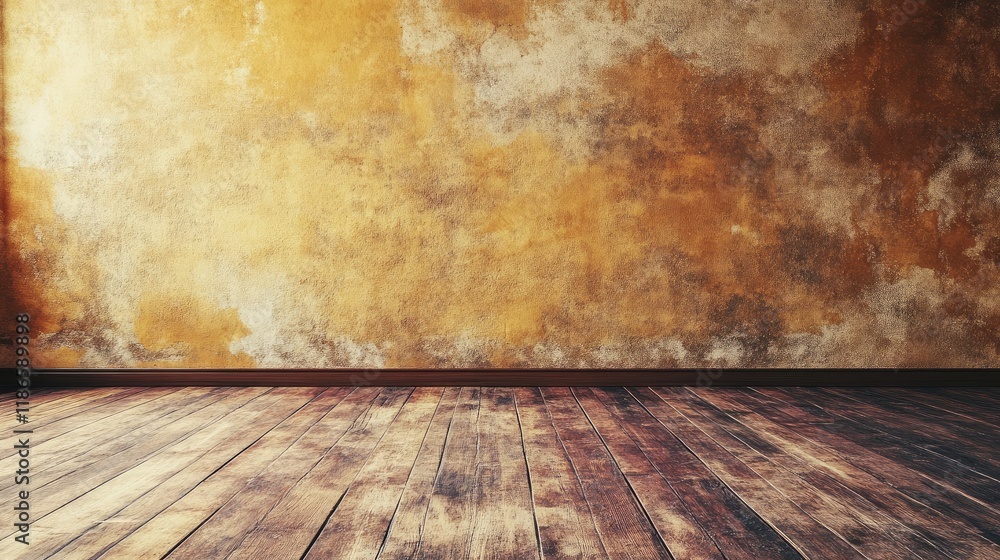 Poster vintage textured wall with wooden floor creating a rustic background for photography or design proje