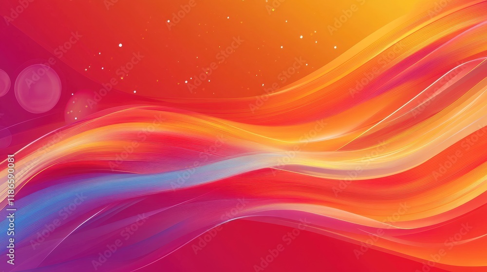 Aufkleber dynamic flowing waves in warm tones on a bright gradient background