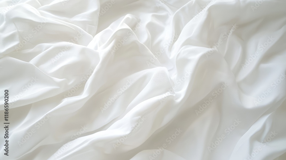 Aufkleber Textured white fabric draped on a white background creating an abstract surface reminiscent of soft waves and folds.